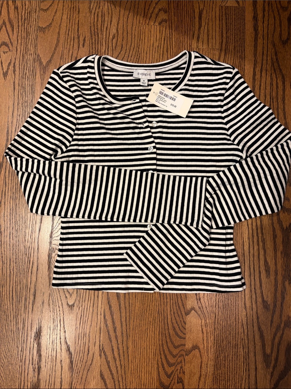 Evereve Black & White Striped Pointelle Cardigan NWT